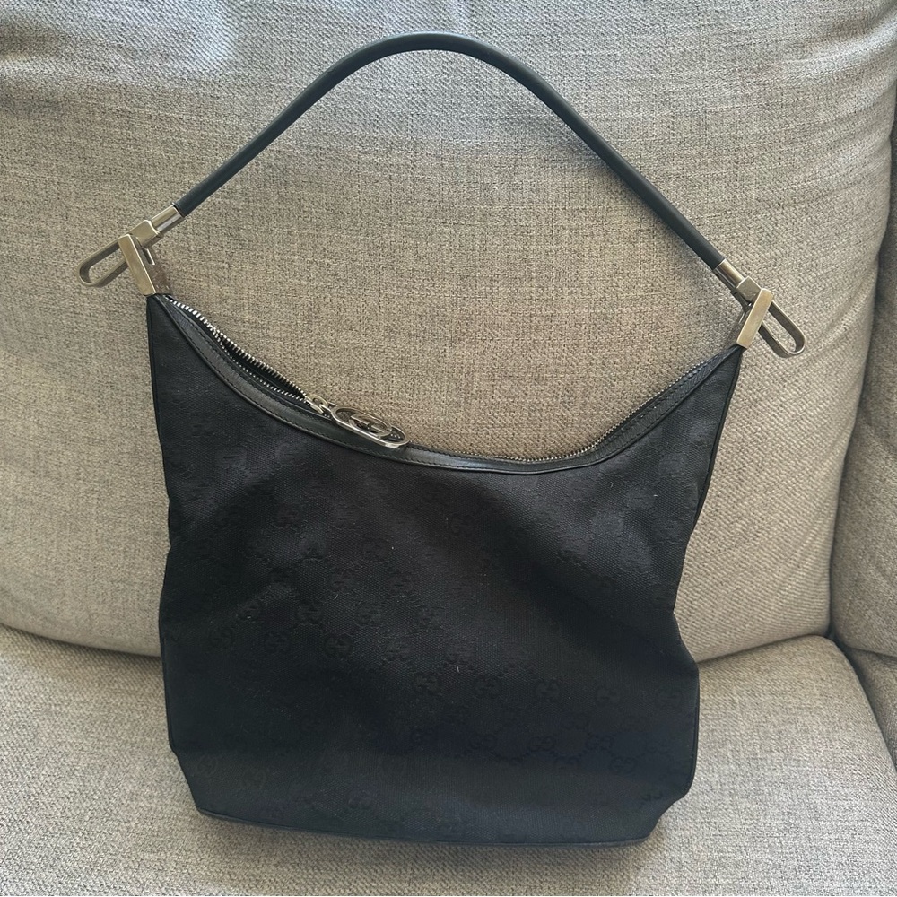 Gucci Black Monogram Hobo Bag